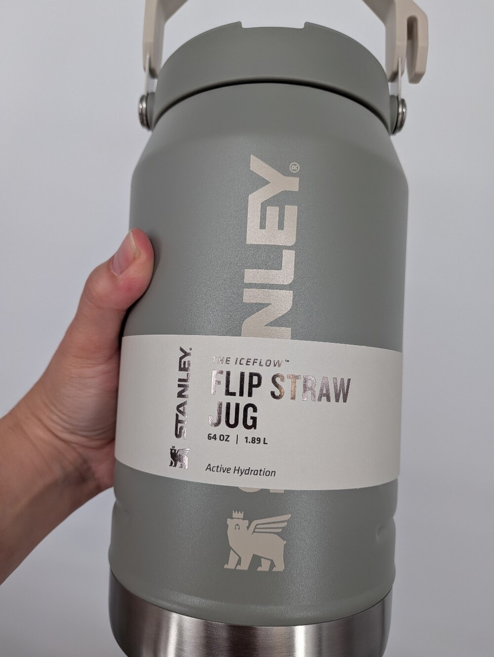 new Stanley cup water bottle The IceFlow Flip Straw Jug 64oz sage gray .5 gallon